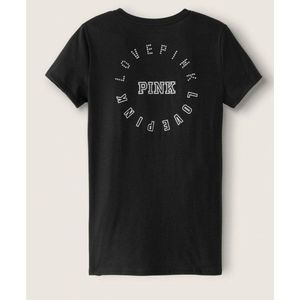 PINK VS XL Pure Black Rhinestone Bling Everyday Short Sleeve Tee Shirt